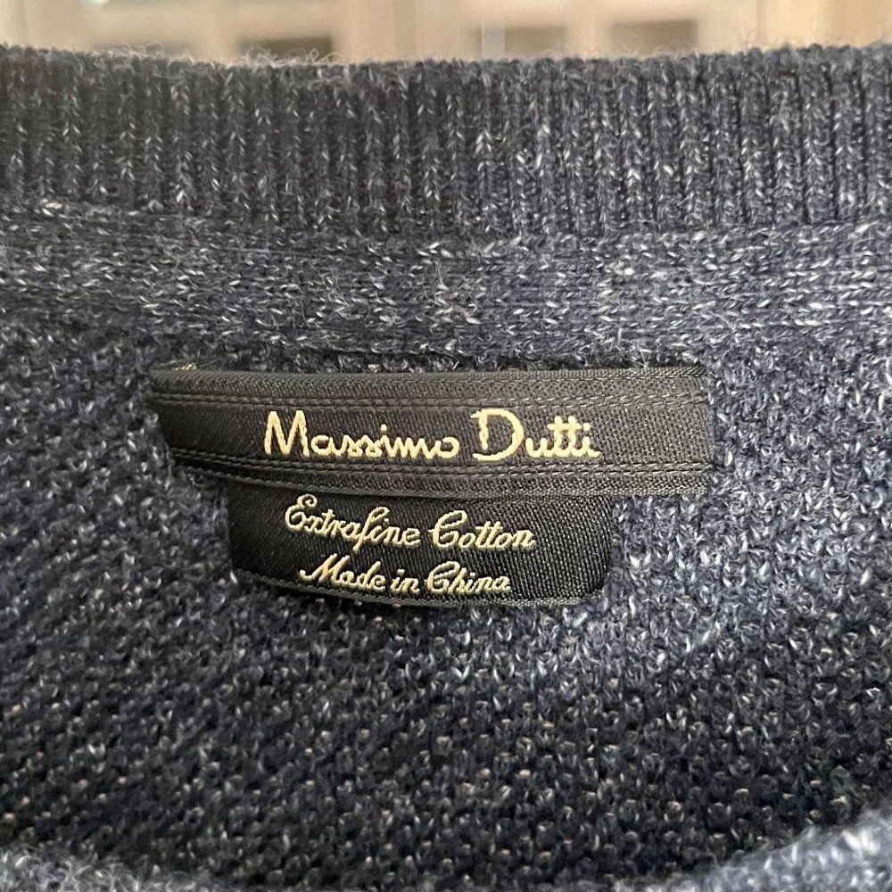 Massimo Dutti Women’s Pullover Sweater Crew Neck 100% Cotton Blue Marled Size L - Picture 3 of 8